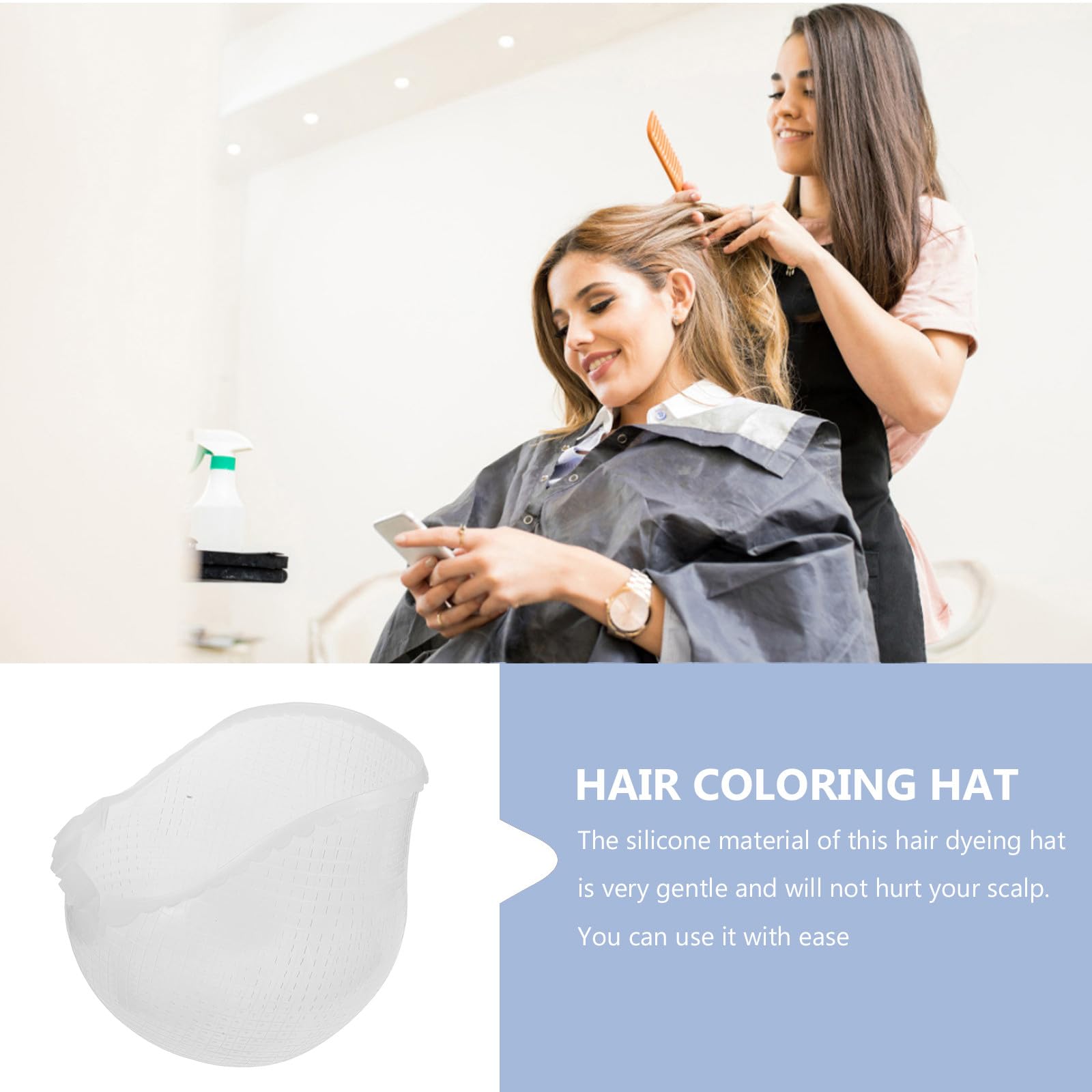 Gorro de Coloración de Silicona Extensible Semi-Transparente con Agujeros Cruzados, Gorro para Mechas de Pelo Largo, Reutilizable para Peluquería y Uso en el Hogar Herramienta