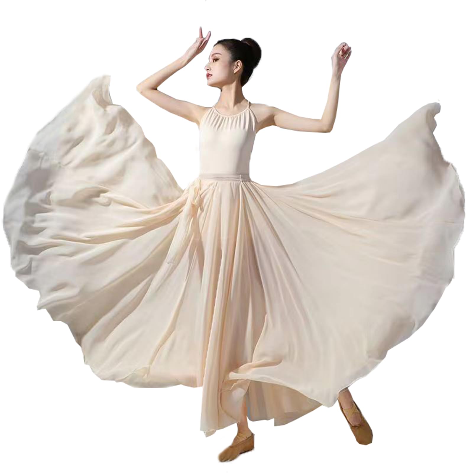 ORIDOOR 720 35" Long Women's Fairy Lyrical Dance Skirt Gradient Color Swing Skirt Ballet Modren Dance Costumes, B-champagne, One Size