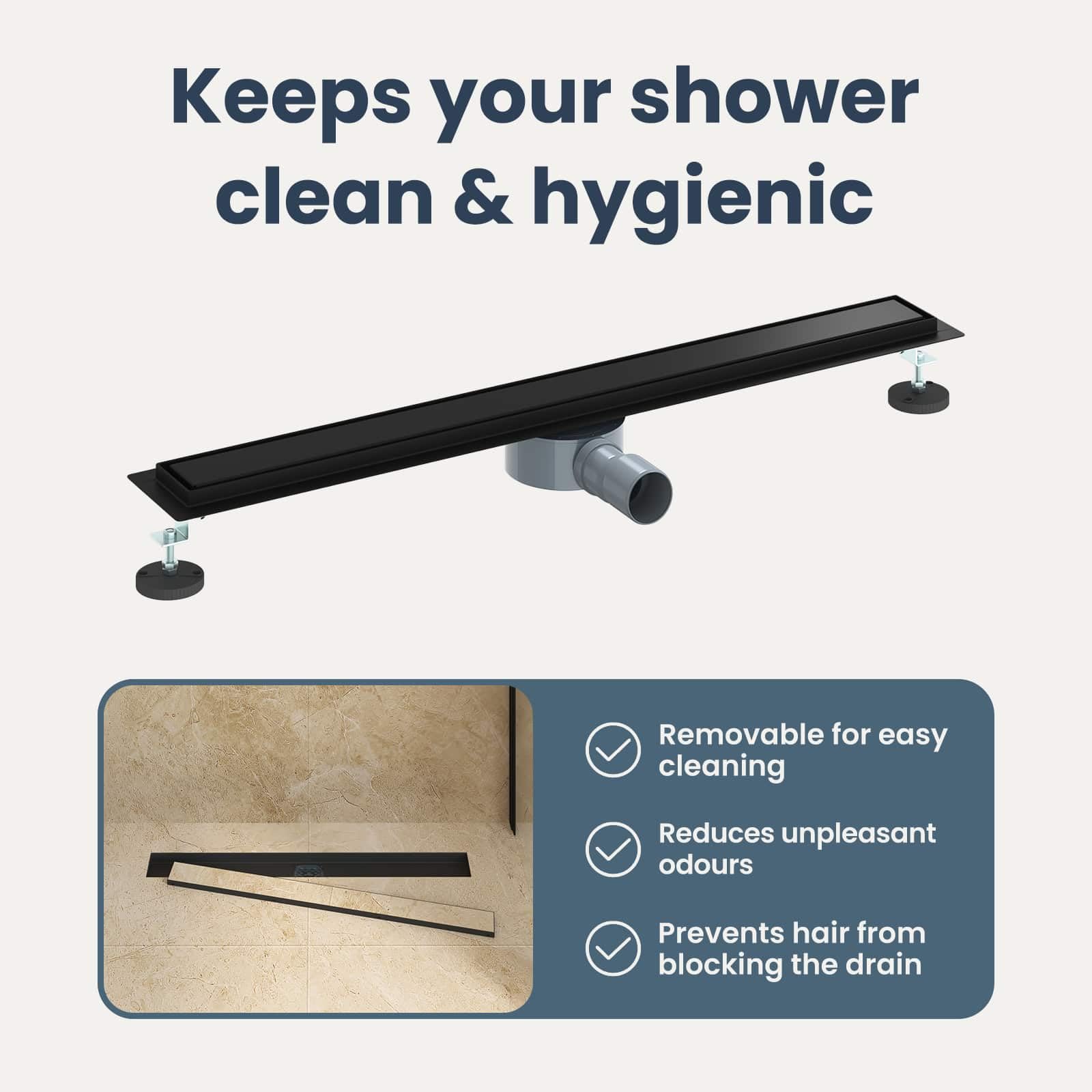 vidaXL Scarico Doccia 2-in-1 con sifone a 360° Nero 80 cm, Ristrutturazione Bagno, componente Doccia Moderno, Installazione Scarico Rettangolare per drenaggio e impianto Idraulico