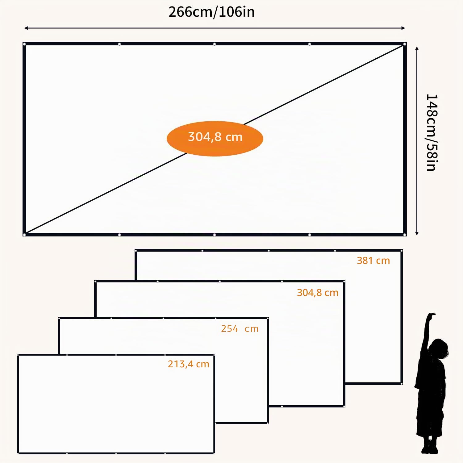 Schermo per Proiettore da 120 Pollici, Ultra 4K 16:9 FHD Schermo per Proiezione Pieghevole su Entrambi i lati, Schermo Proiezione Esterno per Casa Ufficio Eventi All`Aperto Teatro