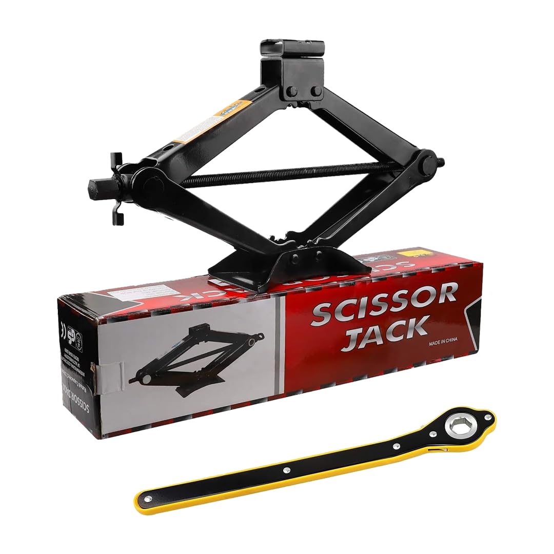 Kruvad Scissor Jack Floor Lift Car Jacks Auto-Smart Mechanism Tyre Repair Changing Tool Lift Wind Up Tool with Ratchet Handle Effort Saving [ 1 Ton ]