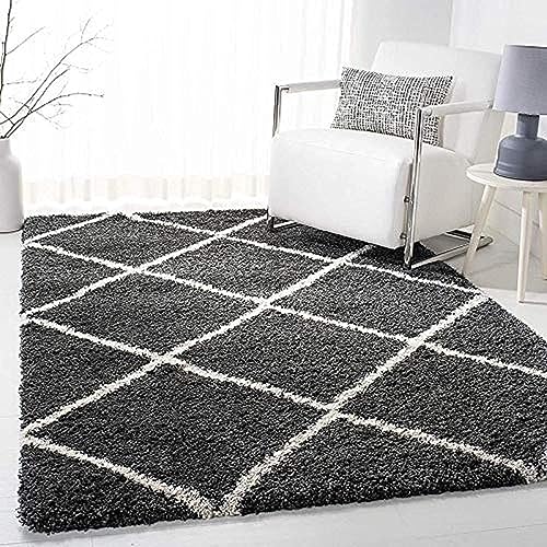 Image of Shaggy Floor Carpets for Living Room, Elegant Bed Side Runner, Bedroom Carpet, Sofa Area Guest Room Carpet,(5x8 Feet, Grey Box)