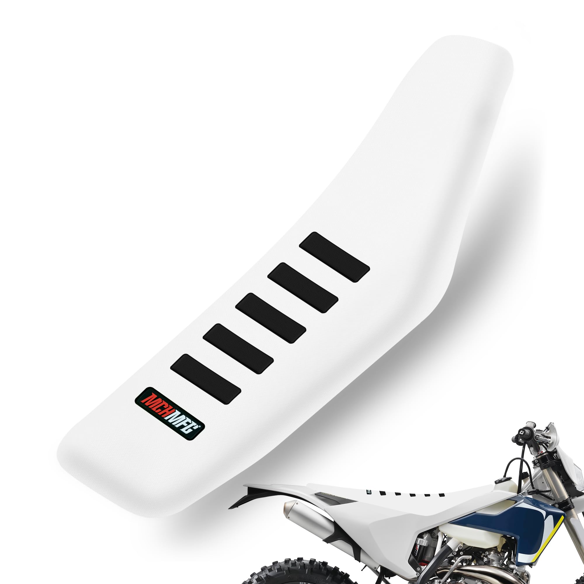 MCHMFG Motorcycle Universal Seat Cover, White, Non-Slip Rubber Striped Gripper