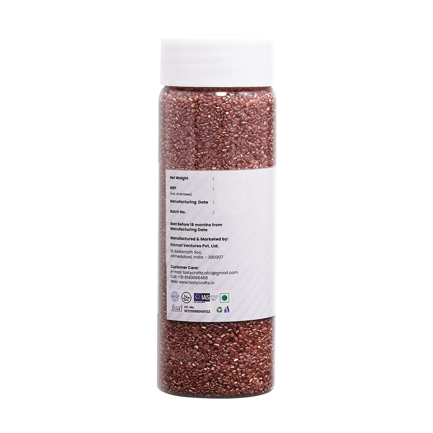 Tastycrafts Sparkling Sugar I Edible Sprinkles Decoration for Cake Cupcake Cookie Ice Cream Toppers Décor I Coloured Sugar Confectionery, add colourful effect I 100 gm - Copper