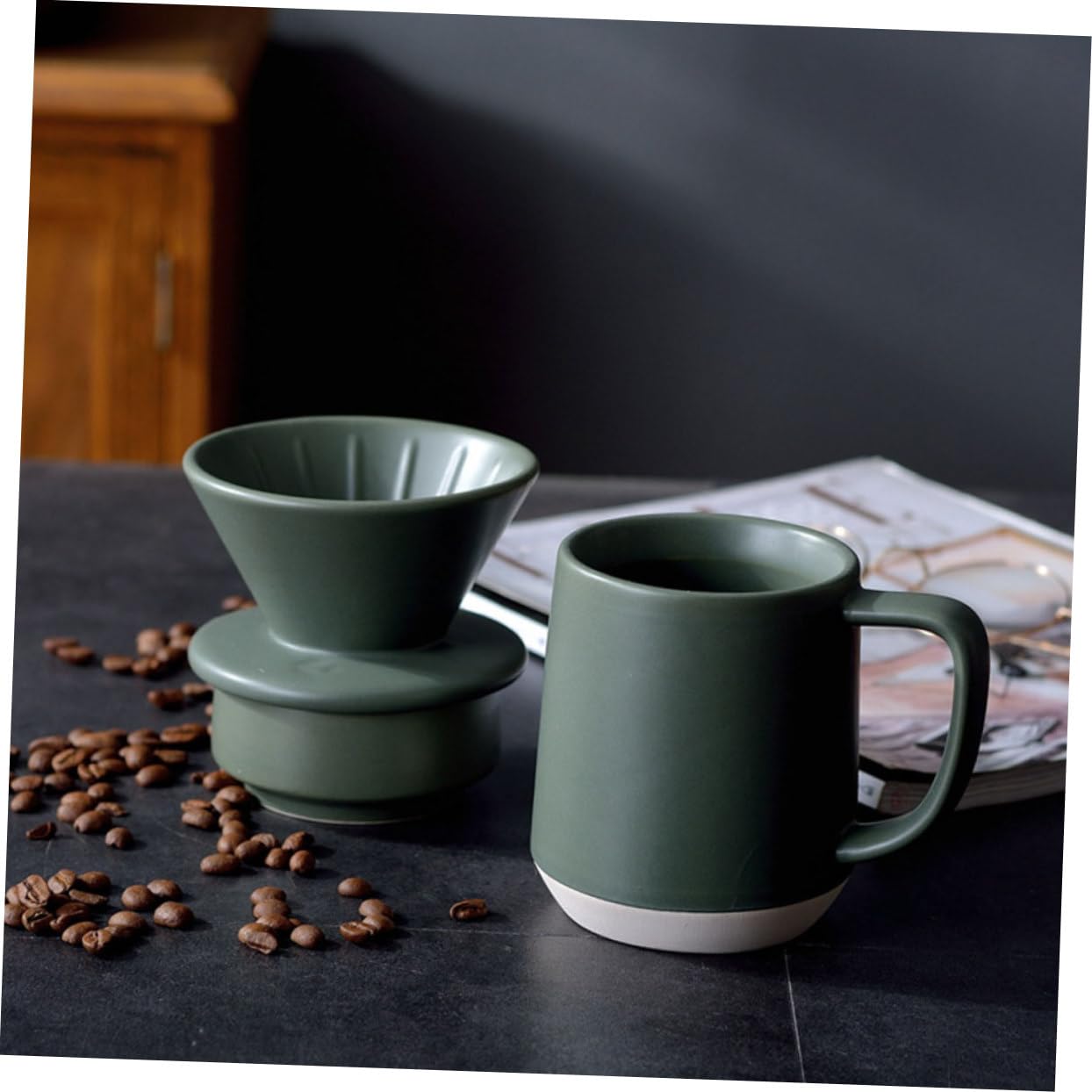 Tragbarer Keramik Kaffeefilterbecher für Zuhause 1 Satz Grün | Feine Filterung, Leicht und Tragbar, Schlichtes Design mit Zarten Details