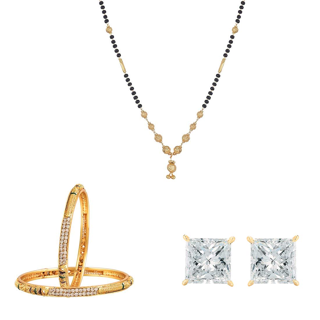 KENNICE Gold-Plated Trendy Mangalsutra Wedding Bangles & AD Earrings Jewellery Set For Women & Girls (B09NQ24H44) Amazon Price History, Amazon Price Tracker