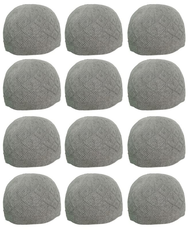 FAF Men’s Cotton Skull Cap (Pack of 12) | Skull/Turkish/Sufi for Namaz | Islamic Topi for Men | Muslim Prayer Cap | Soft Breathable topi for Salah & Everday Wear (Color-Light Grey)