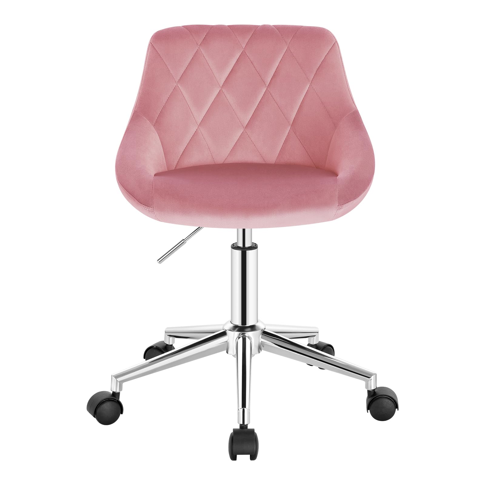 Chaise Coiffeuse à Roulettes avec Dossier Réglable en Hauteur, Tabouret Pivotant en Velours Rose pour Bureau
