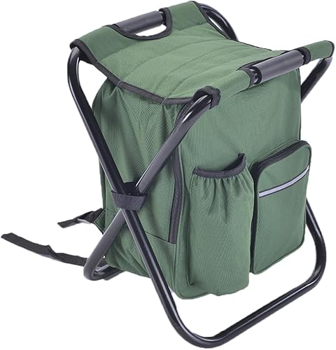 HANERDUN Mochila enfriadora 3 en 1, silla de pesca plegable, silla portátil con bolsa enfriadora de tela, silla enfriadora de lados suaves para