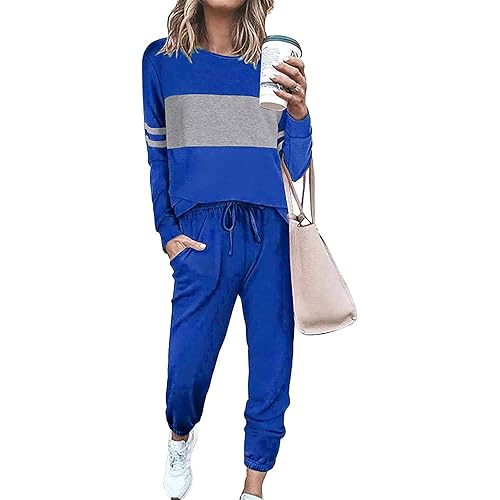 PRETTYGARDEN Women's Color Block 2 Piece Tracksuit Crewneck Long Sleeve Tops Long Sweatpants Outfits Lounge Sets