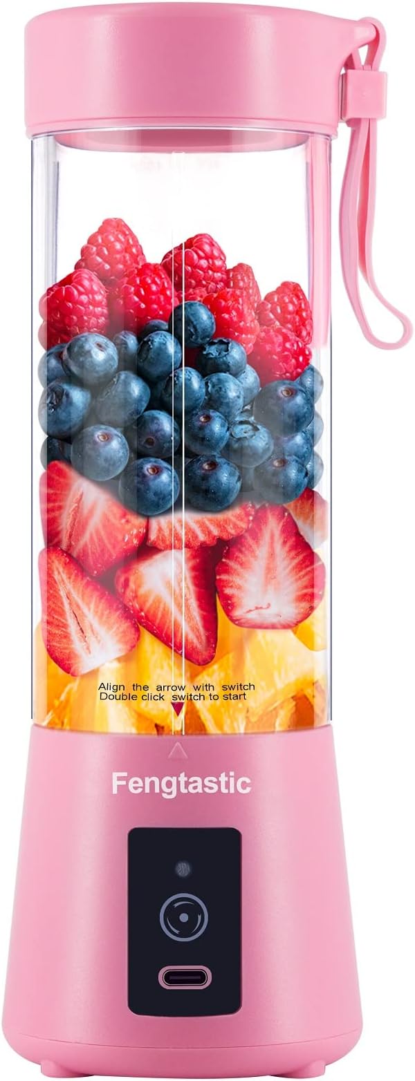 Portable Blender for Shakes and Smoothies, 13.5 Oz Personal Blender USB Rechargeable Small Smoothie Blender (Pink)