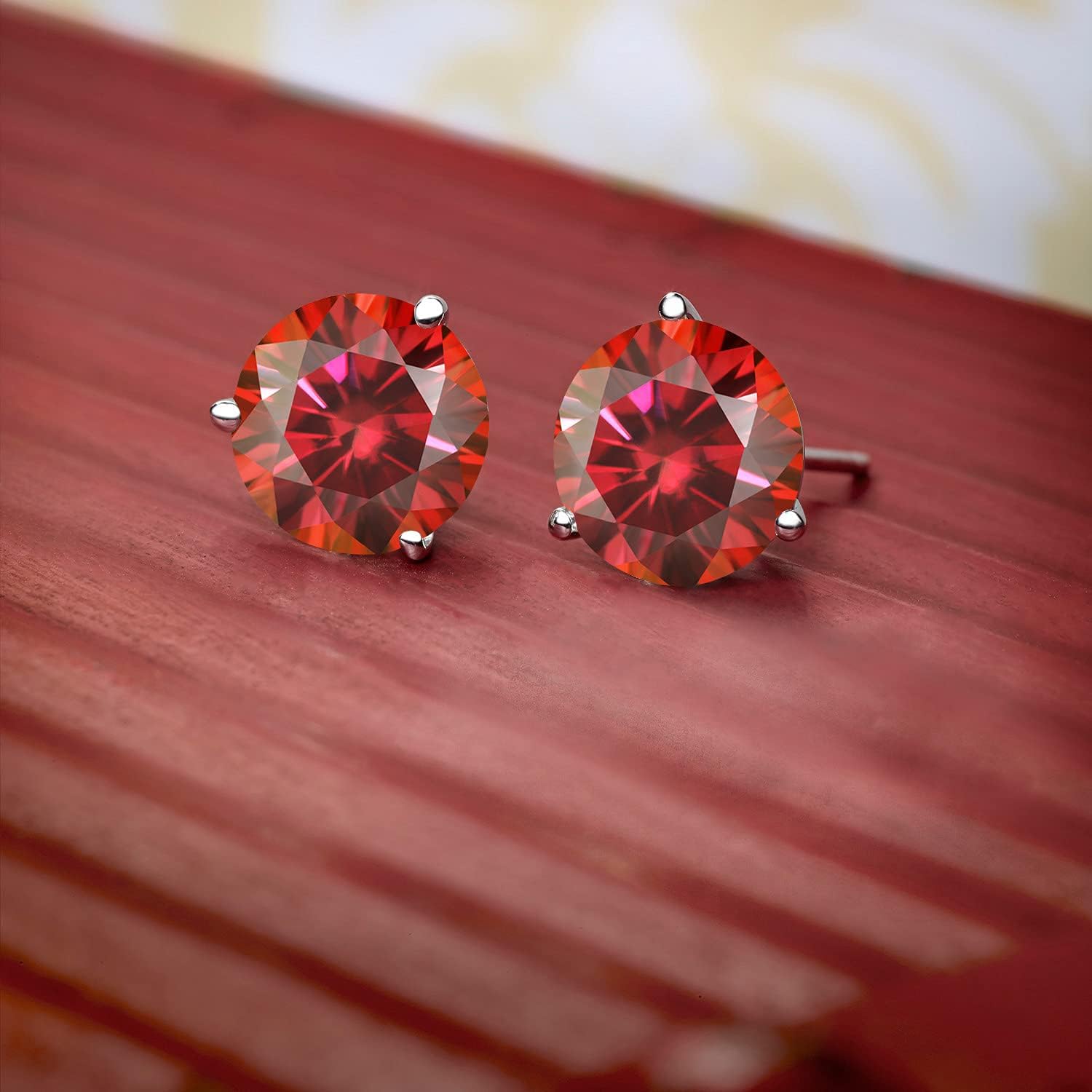 Gem Stone King 18K White Gold Martini Setting Stud Earrings For Women Men Round Red Moissanite (2.00 Cttw) - Image 5