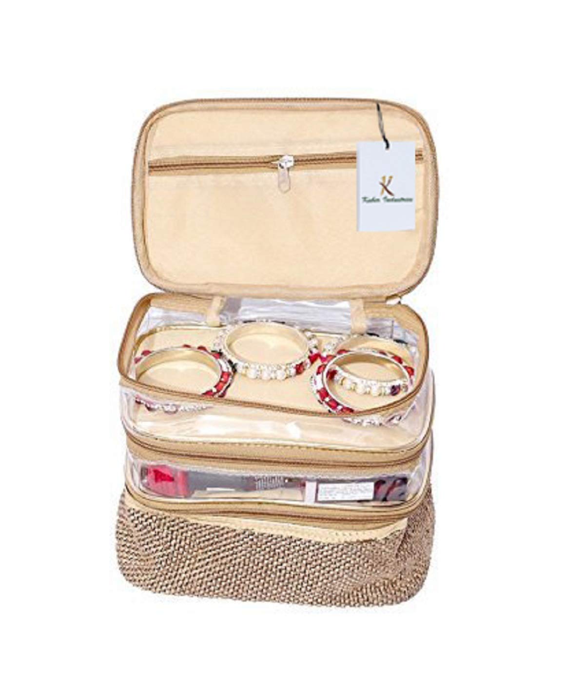 Kuber Industries Make Up Kit, Vanity Kit, Cosmetic Kit, Jewellery Kit (Jute Design)