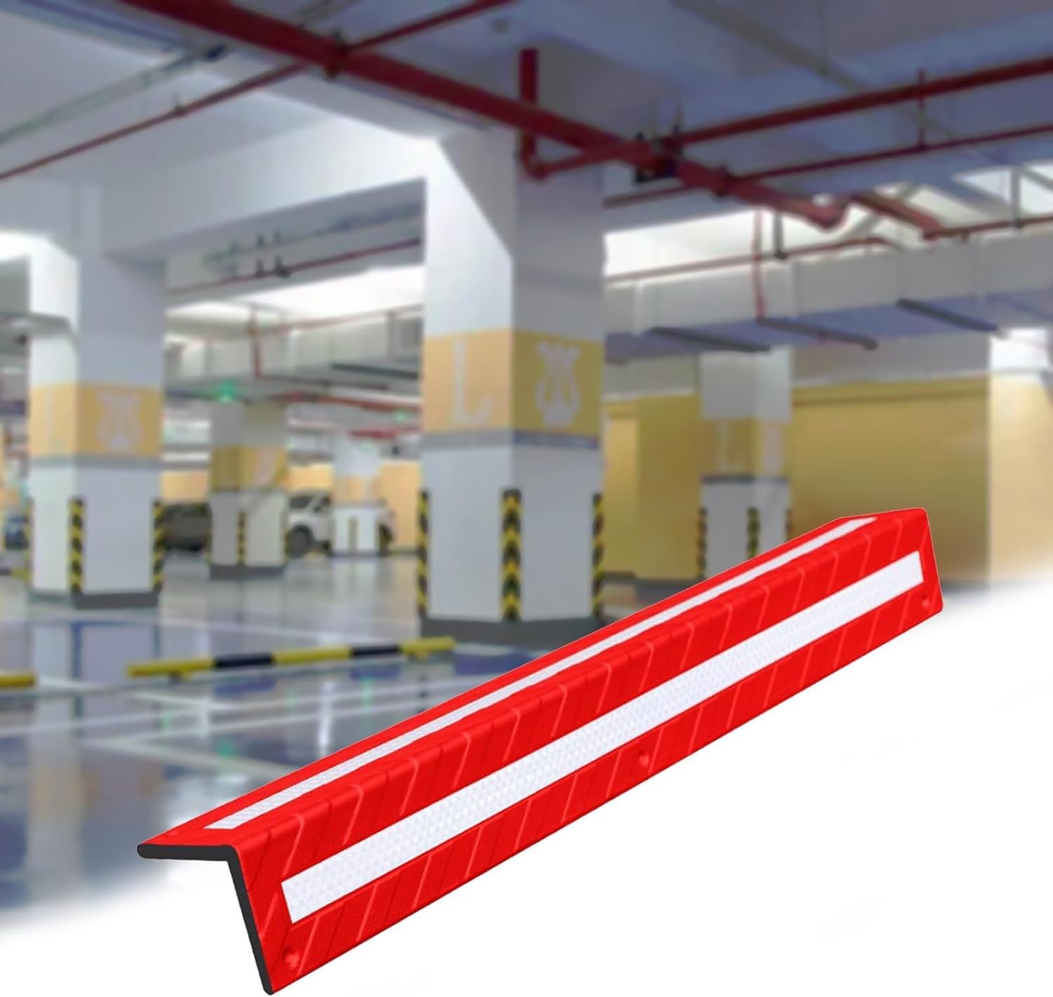 MYUYEE Garage Wall Protector,Wall Corner Protector, Reflective Corner Guards With Reflective Strips, L-Shaped Parking Garage Corner Guards (Rosso 5Pcs)