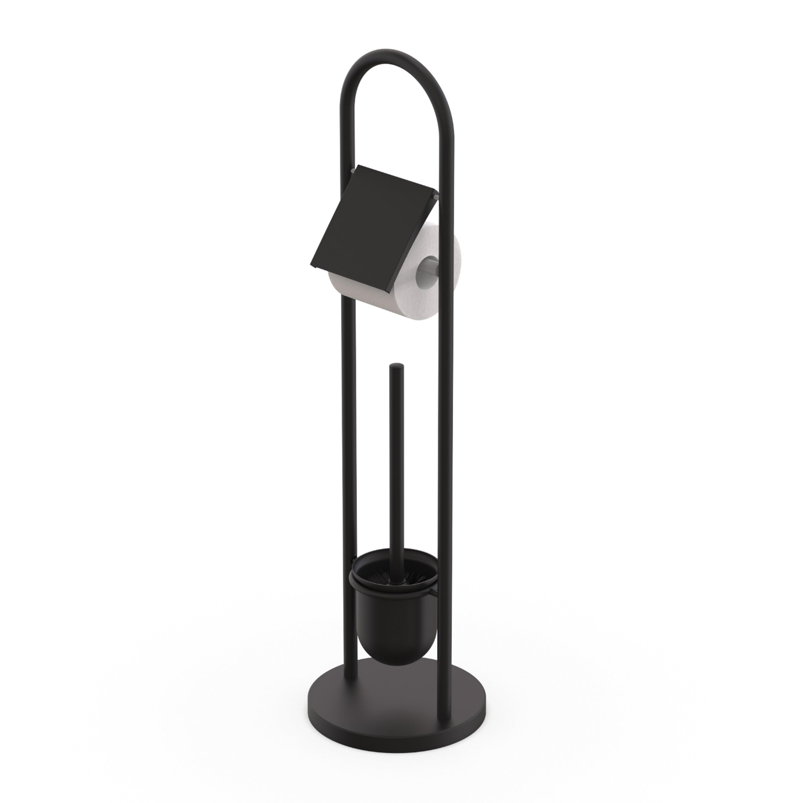 Relaxdays bathroom set, stainless steel, HxD: 79 x 22 cm, freestanding toilet paper holder, toilet brush and holder