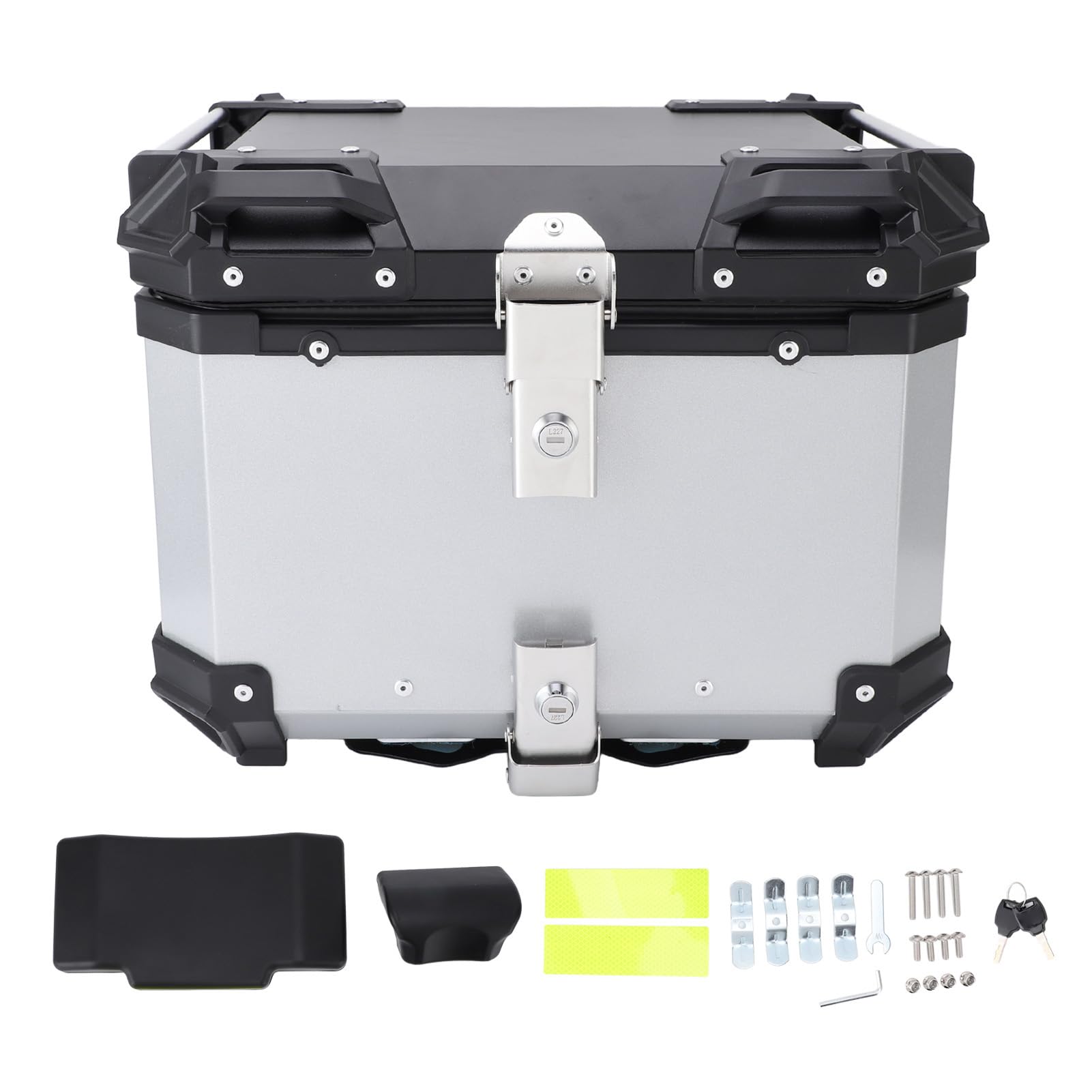 CHICIRIS Motorrad-Topcase, 45 L, Wasserdichter Motorradkoffer aus 5052-Aluminiumlegierung mit Schnellverschluss, Rückenlehne und Griff mit Lederfutter, Aufbewahrungsbox für den Hinteren Helm für