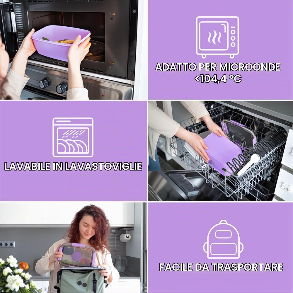 Bugucat Contenitore per il pranzo per adulti 2000ML 2 Set, Contenitore per il pranzo a prova di perdite Bento Box con scomparti per bambini, Contenitore per insalata con forchetta, Contenitore per la