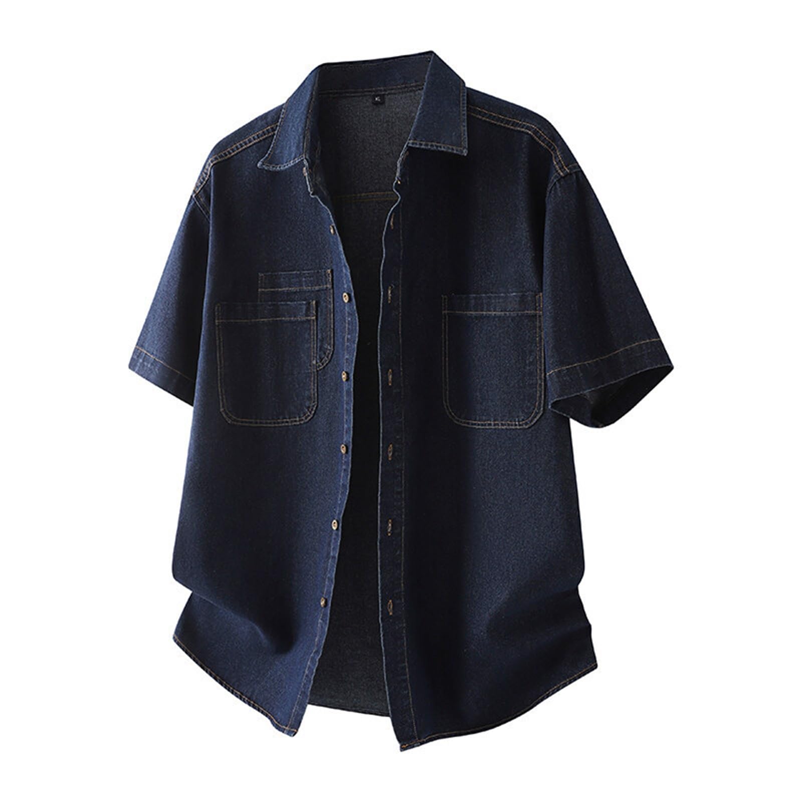 Camisa vaquera para hombre, manga corta, camisa de verano, camisa vaquera, corte regular, camisa de ocio, camisa de manga corta, botones de presión, camisas para hombre