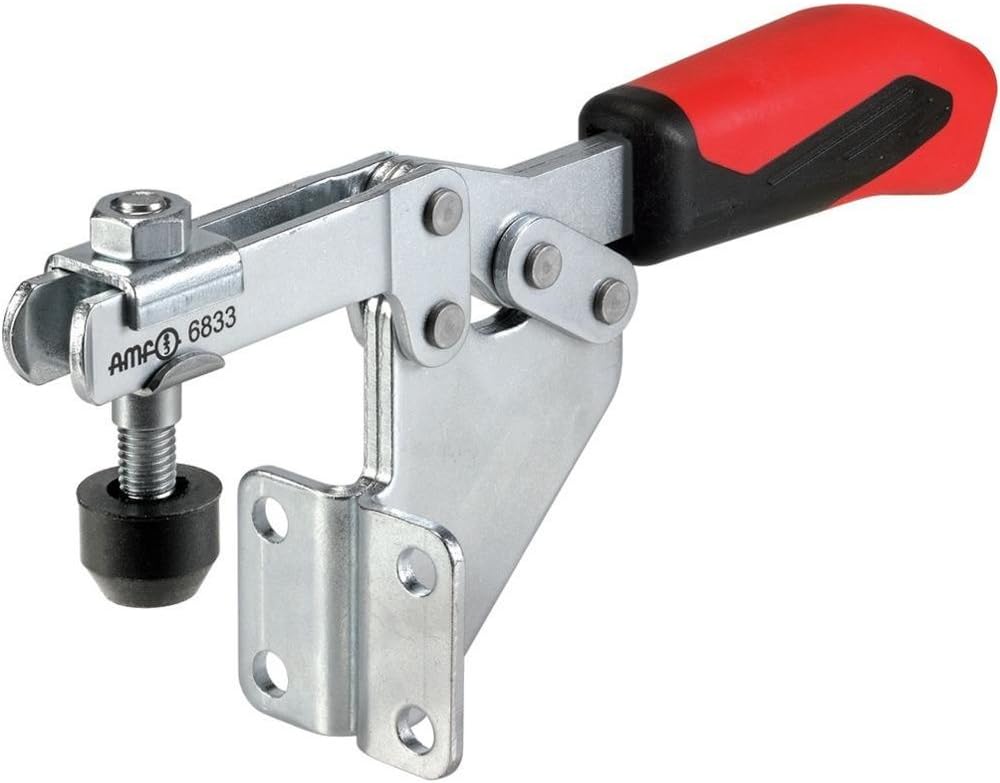 AMF 93328 "6833" Horizontal Acting Toggle Clamp with Angle Base, Silver/Red, Size 2