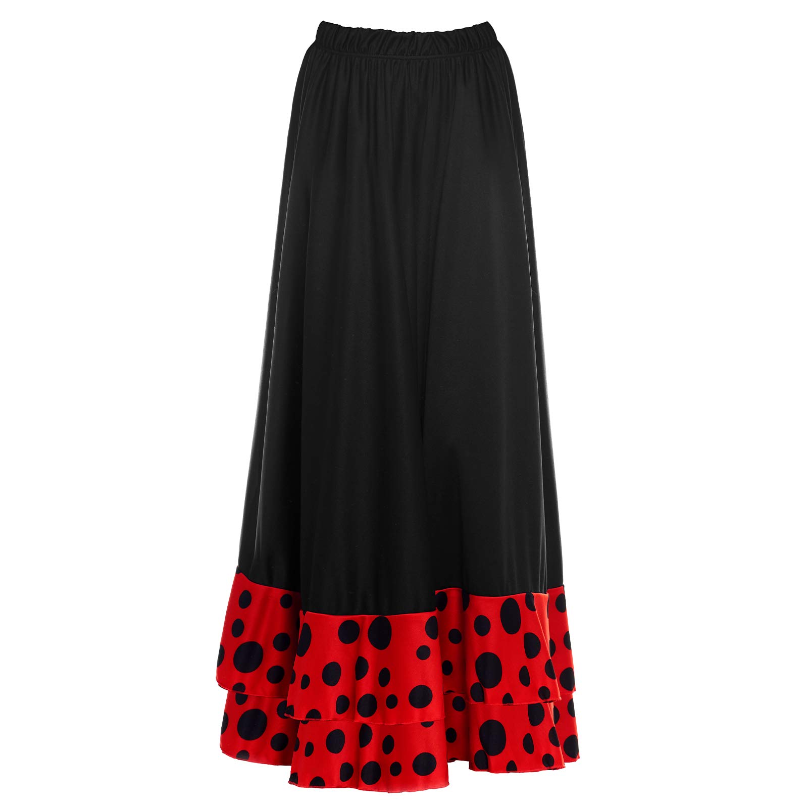 Falda Flamenca Niña Negra Lunares Negros Volante Doble Rojo Talla 12 años Danza Disfraz