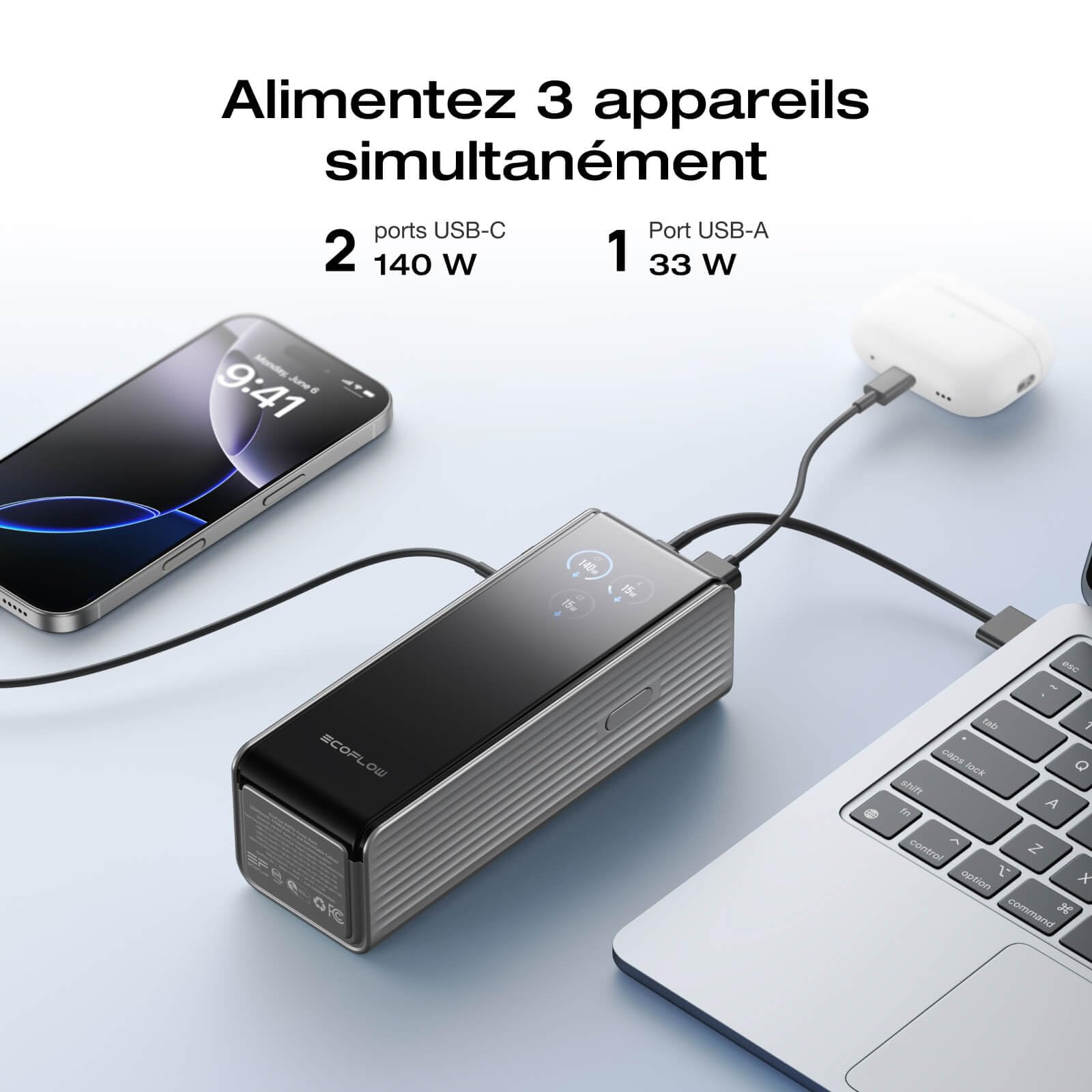EcoFlow Batterie Externe 25000mAh 170W,Ports USB-C pour Ordinateur Portable