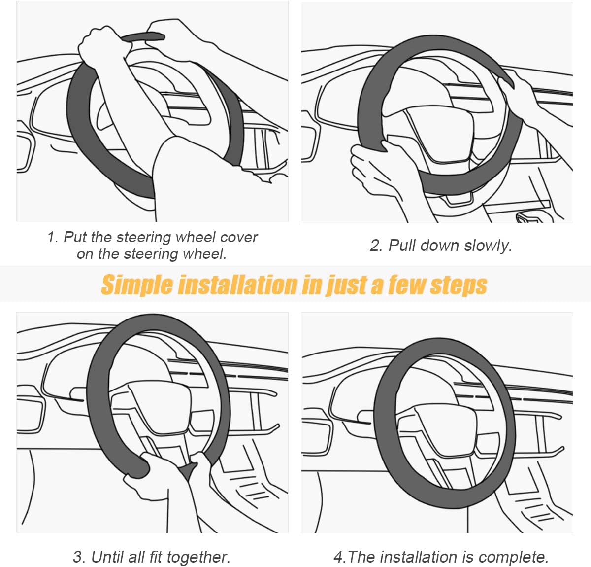 Car Steering Wheel Cover Carbon Fiber Universal 15 Inch Breathable Non-Slip Steering Wheel Covers Car Interior Accessories for Men Women Fits Most Cars Trucks SVU (Black/Grey)