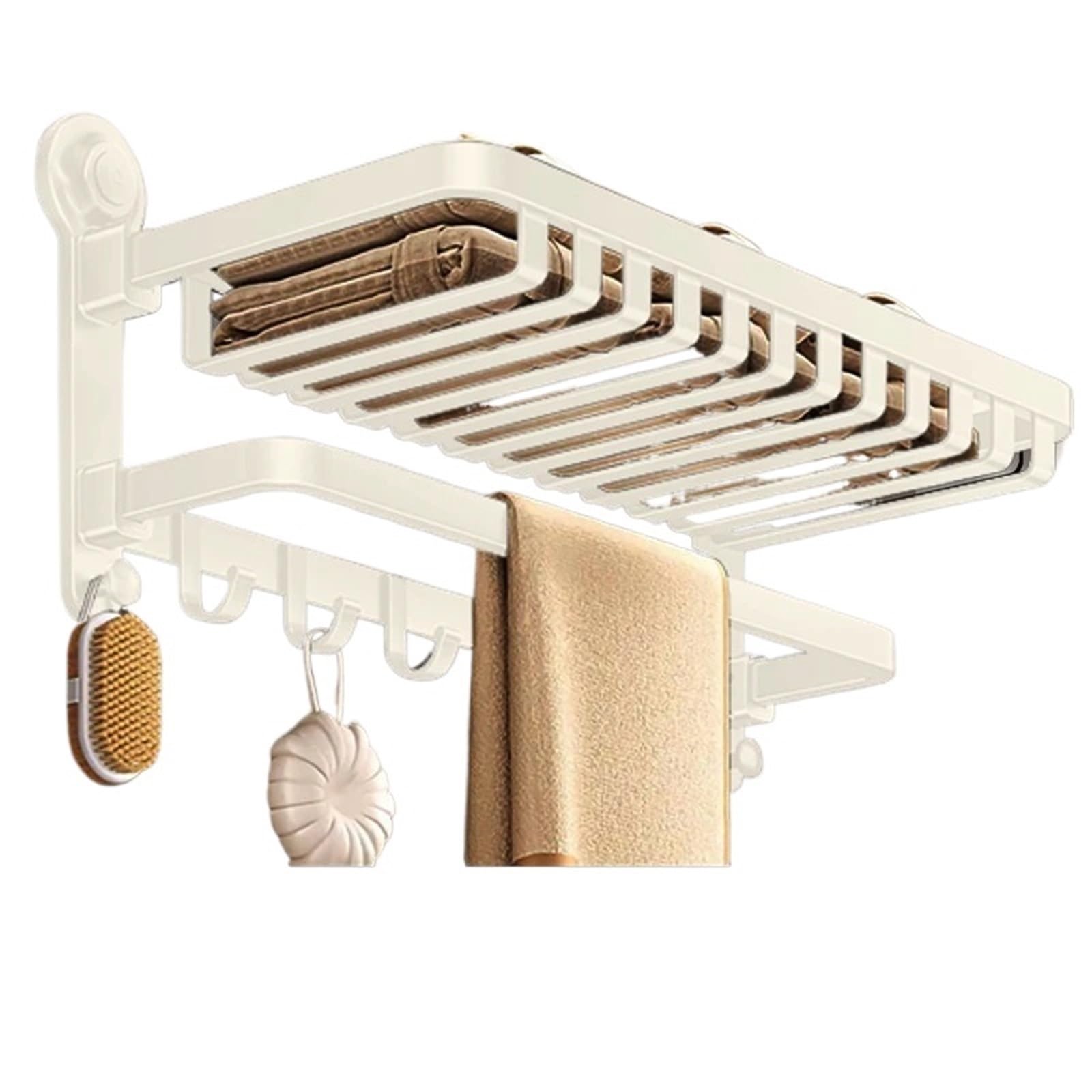 Suction Cup Towel Rack No Drill Foldable Hook 50-60cm Multicolor Bathroom Kitchen Bedroom(Cream White 60cm)