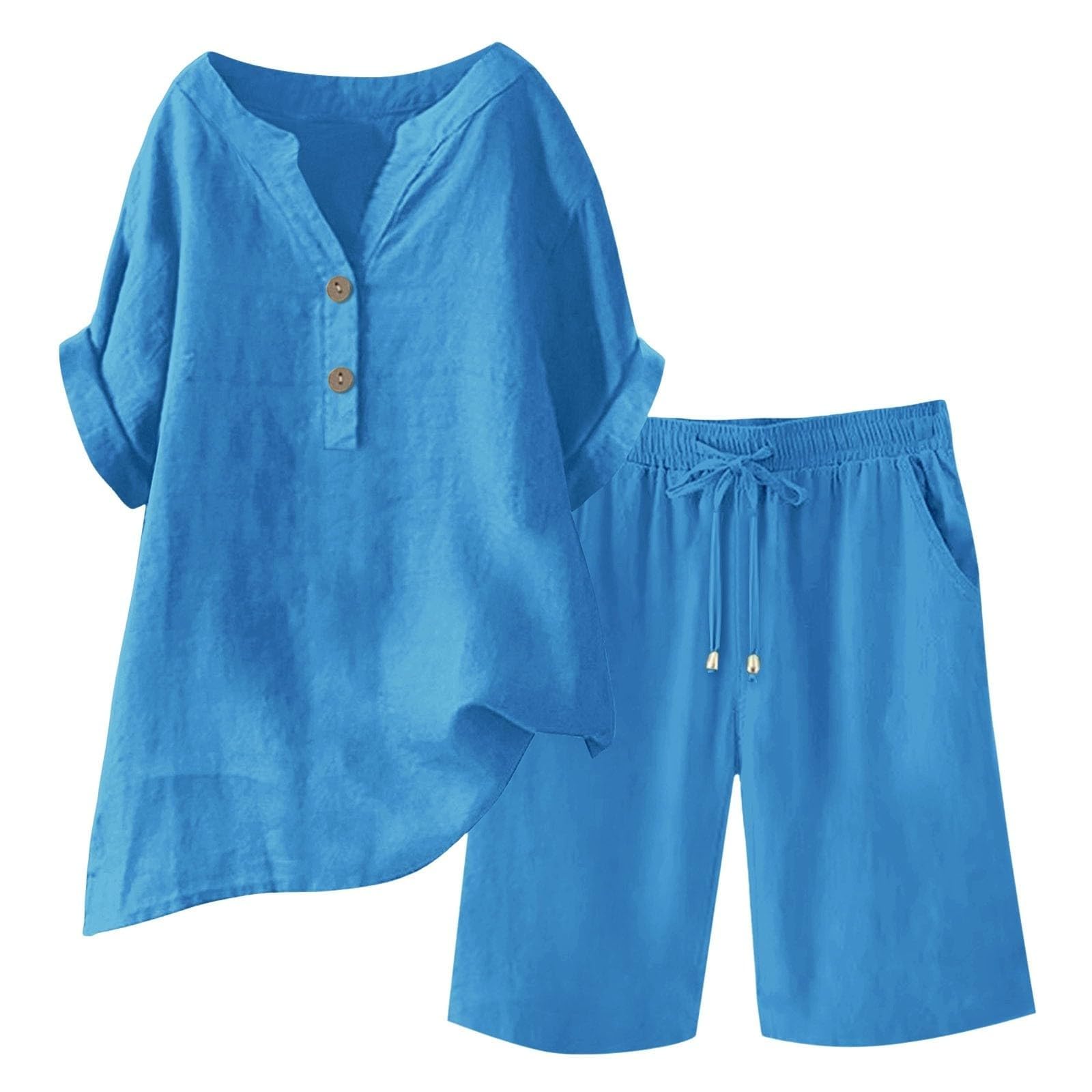 2-teiliges Damen-Outfit mit weitem Bein, Bluse, Taschen, elastische Hosen-Sets, lässiges V-Ausschnitt-Shirt, Hose, modische Streetwear50