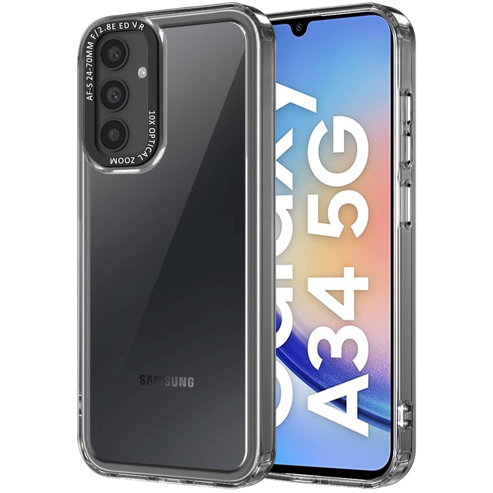 TheGiftKart Hybrid Shockproof Back Cover Case for Samsung Galaxy A34 5G | Stylish Camera Border | Electroplated Buttons | Crystal Clear Hard Back Case for Samsung A34 5G (TPU & PC, Smoked Bumper) (B0D6VVLV6L) Amazon Price History, Amazon Price Tracker