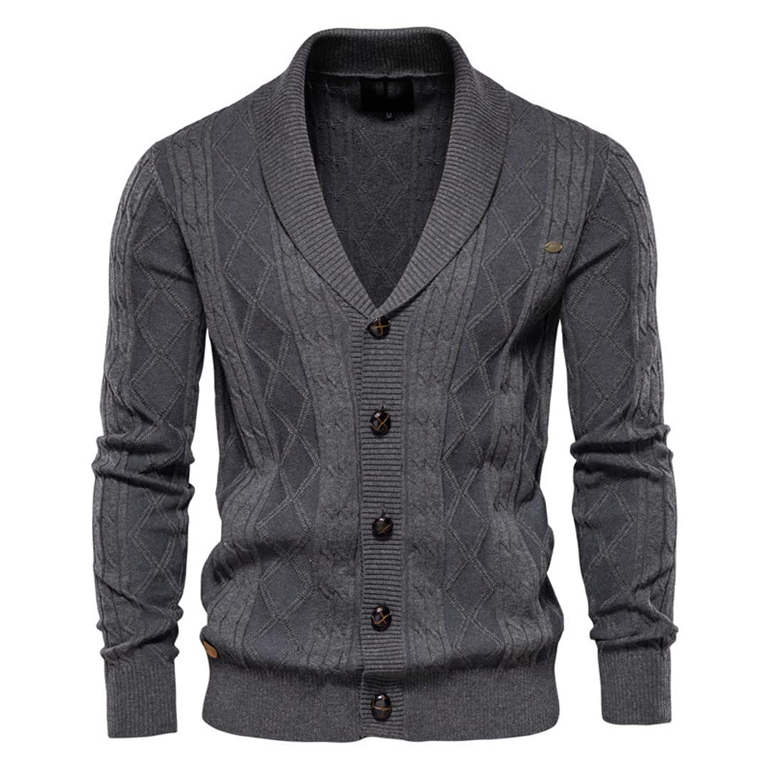 Suwequest Cárdigan de punto para hombre, para otoño, de corte ajustado, con solapa, informal, para hombre, Nax168grey, XXXL