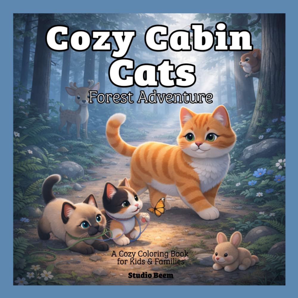 Cozy Cabin Cats: Forest Adventure Coloring Book: A Cozy Cat Coloring Book with Woodland Forest Scenes