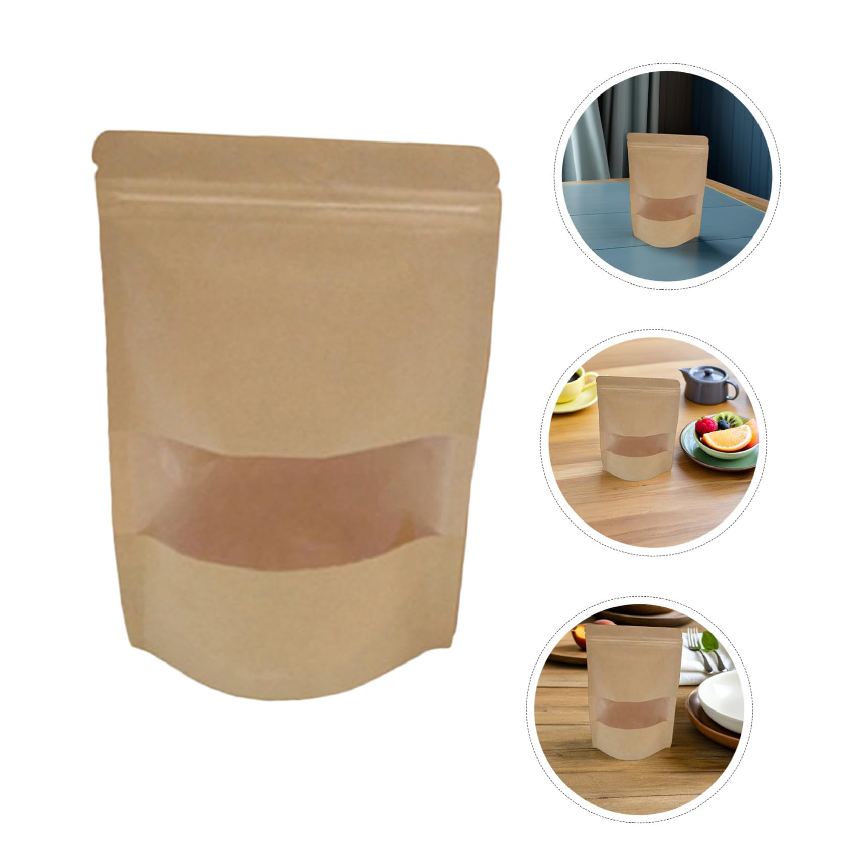 CALLARON 50pièces Sacs Emballage Alimentaire Papier Kraft avec Fenêtre et Fermeture Éclair pour Fruits Secs Noix Thé Séché Biscuits et Pâtisseries