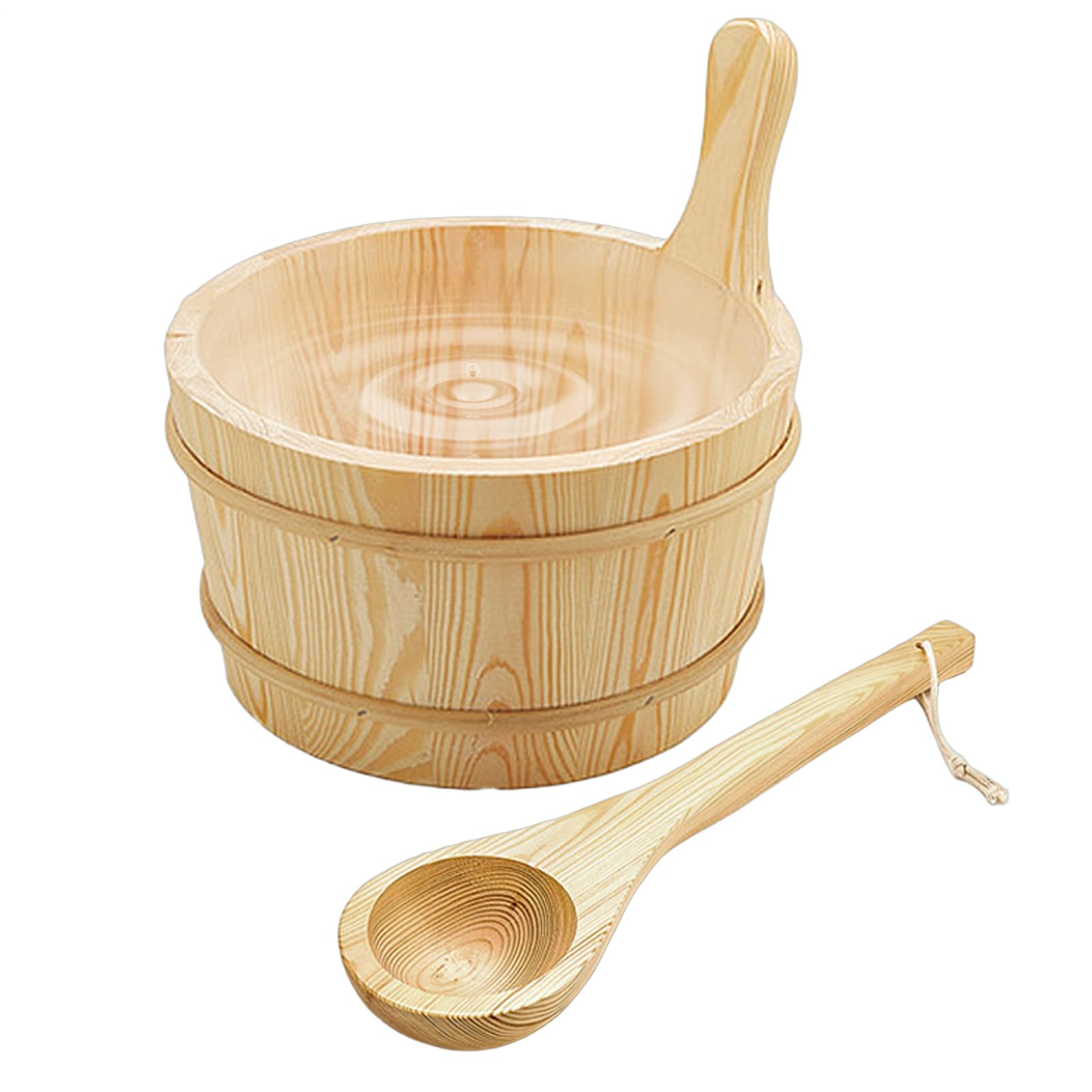 Sauna-Eimer und Schöpflöffel, langer Griff, Löffel-Eimer-Set, Holz, auslaufsicher, Duschzubehör, 4 l Fassungsvermögen, Badwerkzeuge für Garten, Hotel, Outdoor, Hinterhof, Haus, Dampfbaden, Wohnung