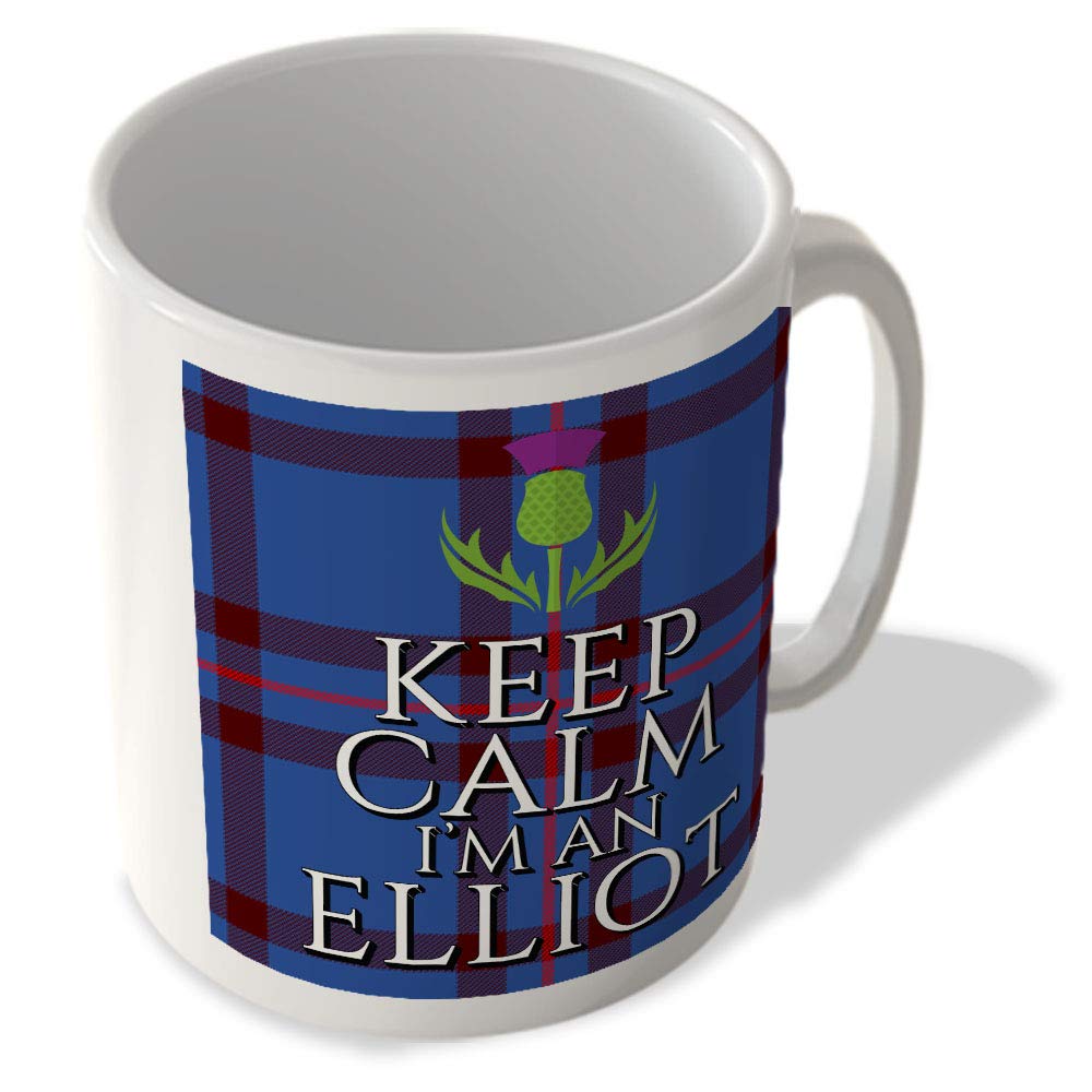 Mcmug White - Keep Calm I'm An Elliot - Elliot Modern Tartan - (Thistle) - Scottish Mug, Ceramic, 11Fl.oz.