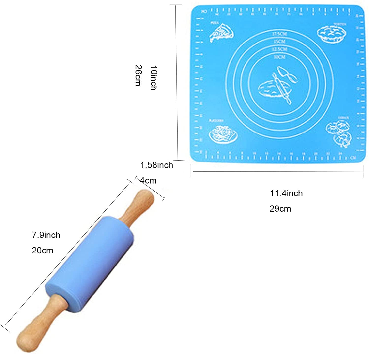 Rullo per pasta Set per bambini Rullo per mattarello Resistente alle alte temperature Sicuro Superficie morbida antiaderente Mattarelli non assorbenti con cuscino Mattarelli in legno di silicone