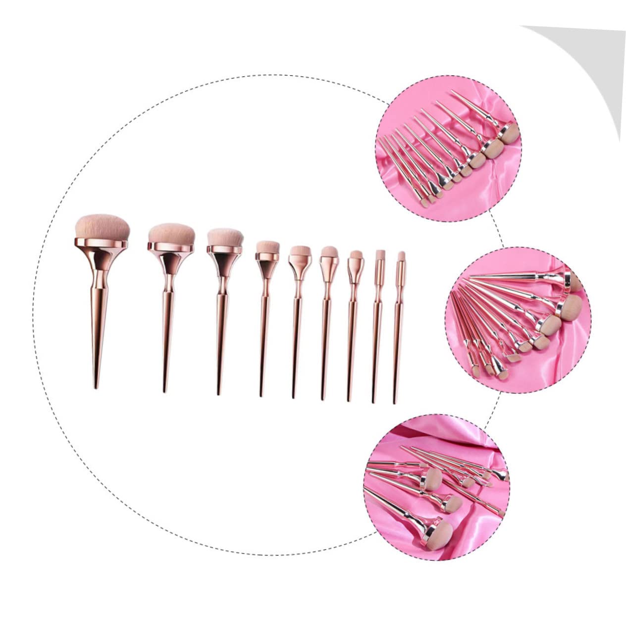 Healeved 9pezzi Pennelli Make-up Professionali Con Manico Strumenti Di Bellezza Portatili Per Trucco Viso e Polvere Libera Per Viaggi e Uso Quotidiano