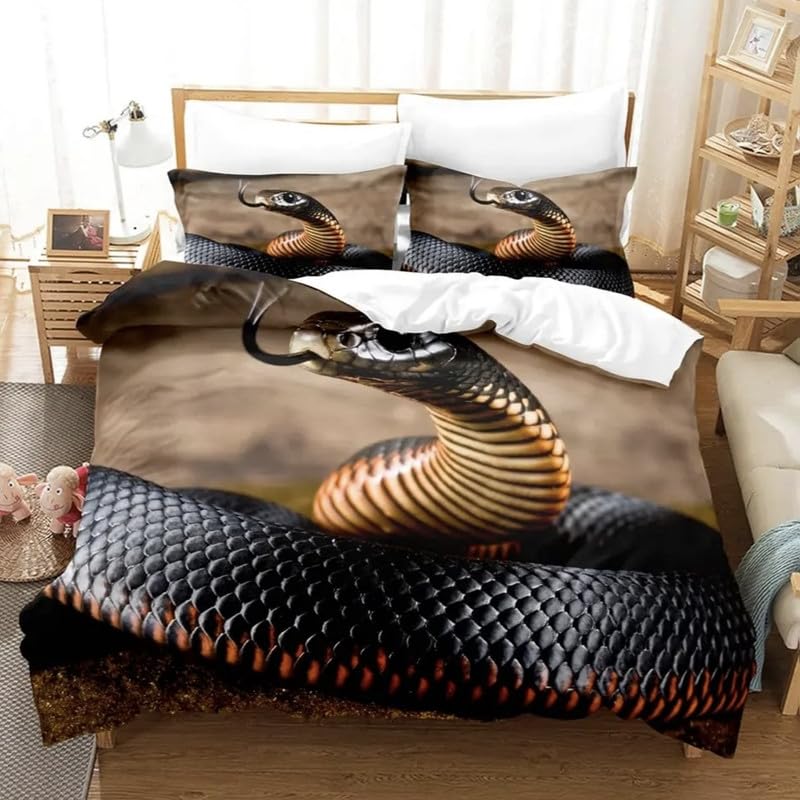 Cadeau homme original : parure de lit 240 x 260 motif serpent beige et taies