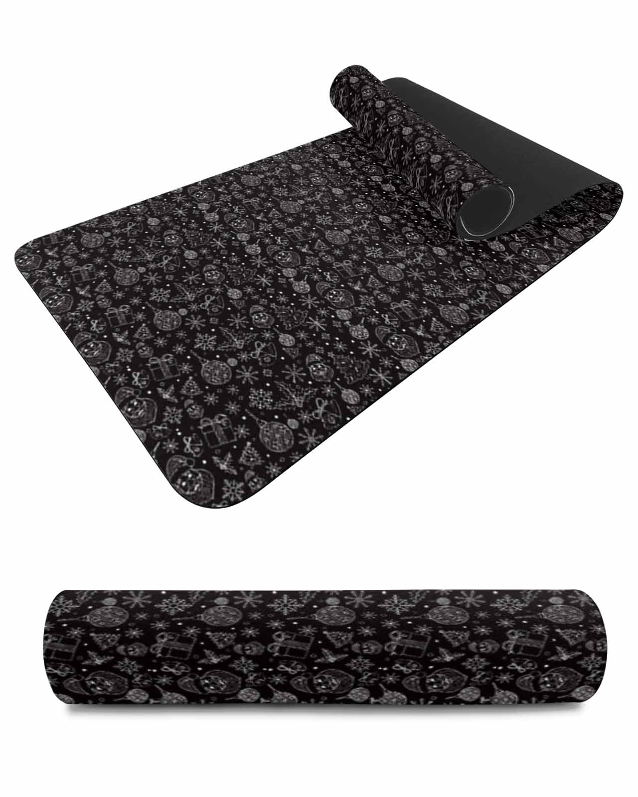 Debedcor Heat Proof Table Pads Waterproof Decorative, Black Merry Christmas Non-Slip Table Countertop Protector, Winter Santa Gift Ball Snowflake Insulation Mat for Kitchen Room, 40 x 12 Inches