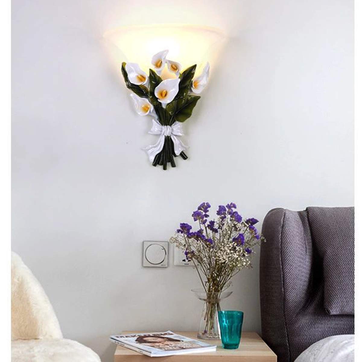 WXKAGF Nowoczesna lampa ścienna E27 Białe szkło Żywica Moda Retro Bukiet Kinkiet Alejka Restauracja Tło Ściana Matowa Nocna Łazienka Hotel Bar Kwiaciarnia Kawiarnia Restauracja Kwiat Kinkiet