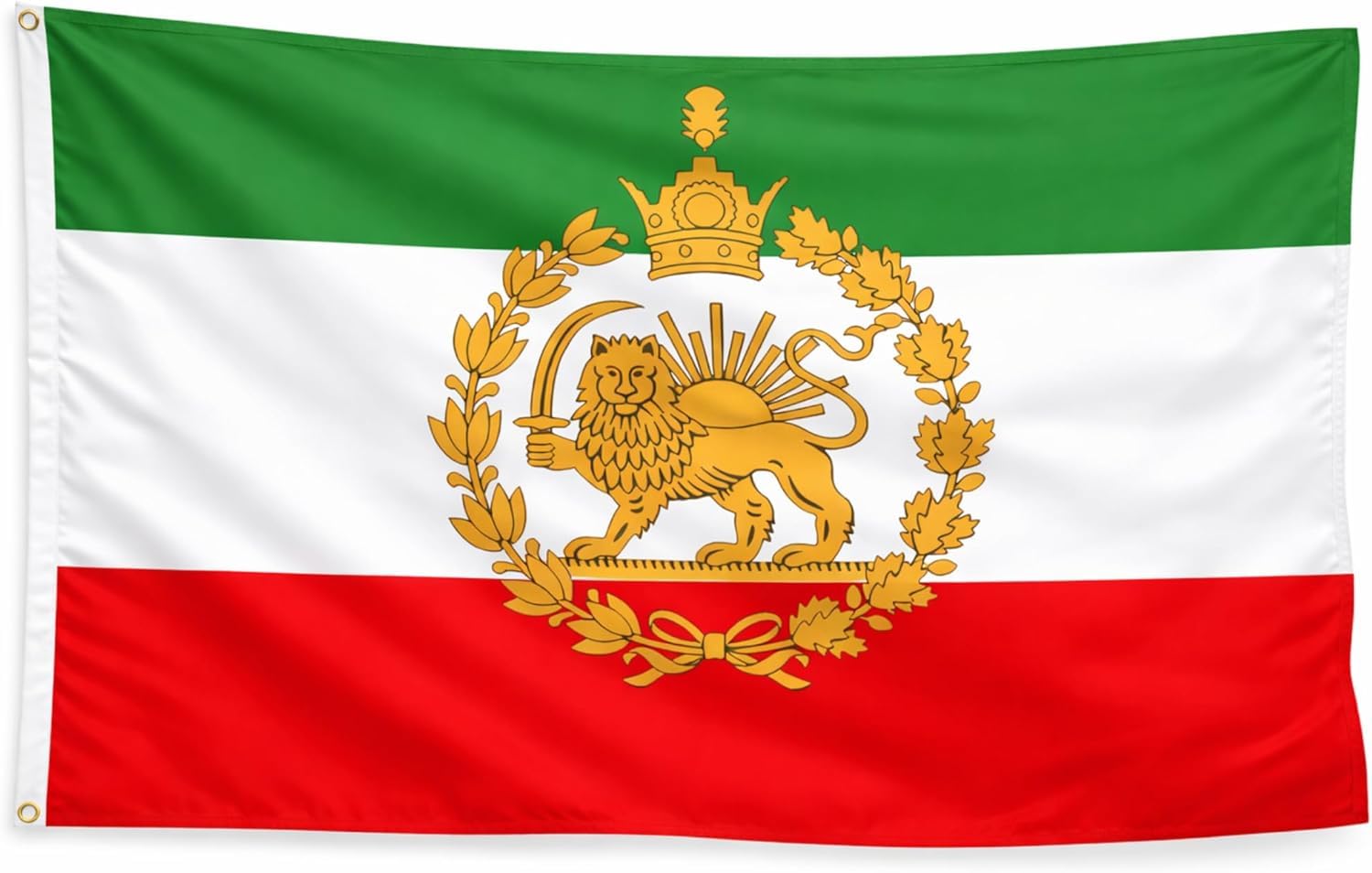 Iranian Persian Imperial Emblem Flag With 2 Brass Grommets Persia Crown and Wreath Tricolour Banner – 4 x 6 ft (120 x 180 cm) – Durable Polyester Large Flag – (Imperial Emblem)