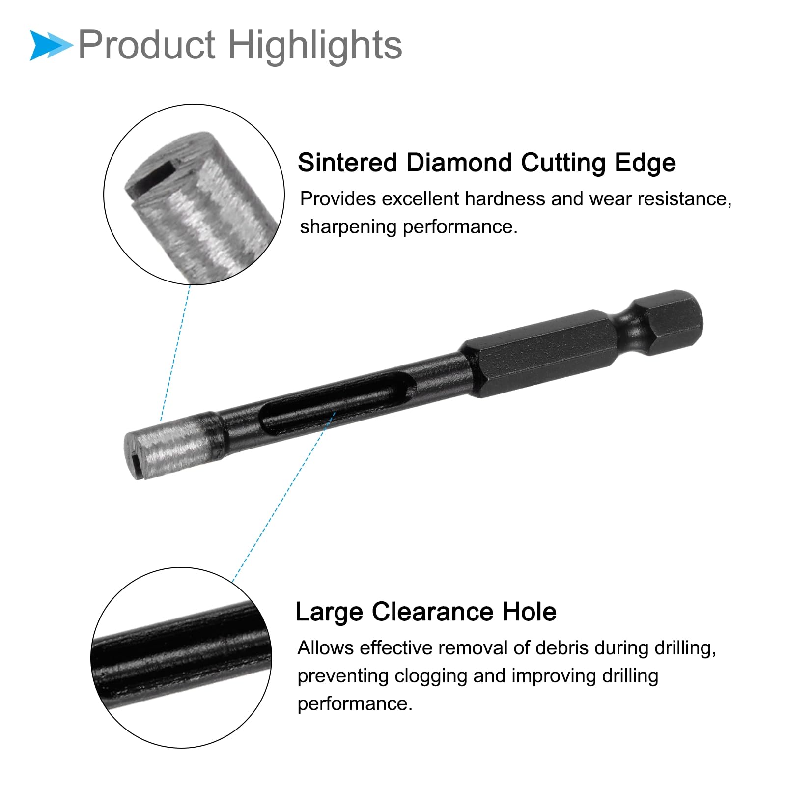 CoCud Diamond Core Drill Bit, 6mm Dia 1/4 Inch Hex Shank, Dry/Wet Hole Saws Black - Image 4