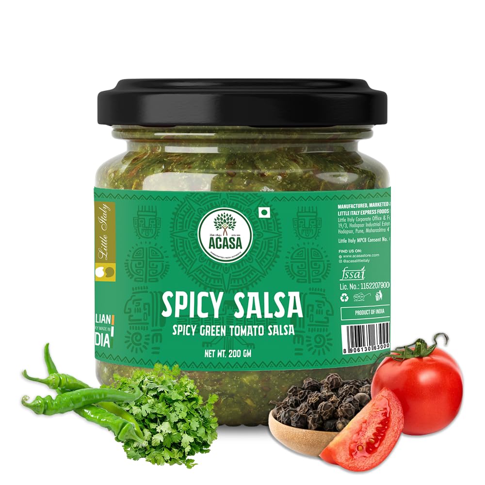 Acasa Spicy Green Salsa Sauce 200gm - PerfectSpicy Salsa Sauce for Nachos - Fresh and Flavorful Mexican Salsa - Ideal Salsa Mix for Snacks & More