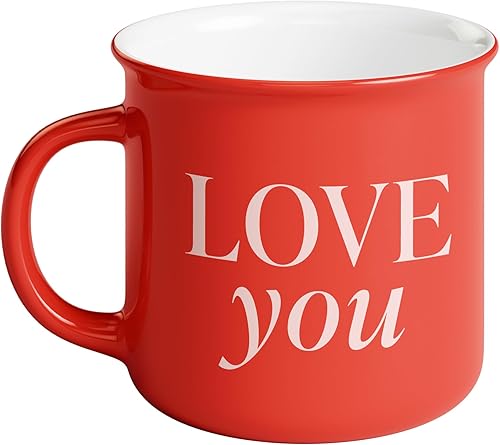 Sweet Water Decor Taza de café Love You, taza de café de cerámica estilo fogata de 11 onzas, apta para lavavajillas y microondas, taza del día de