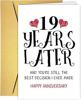 Romantic 19 Years Anniversary Card for Husband Wife, Sweet 19th Wedding Anniversary Card for