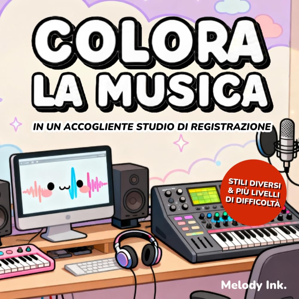 Colorare la Musica: Un Accogliente e Divertente Studio di Registrazione da Colorare con Vari Stili e Livelli di Difficoltà