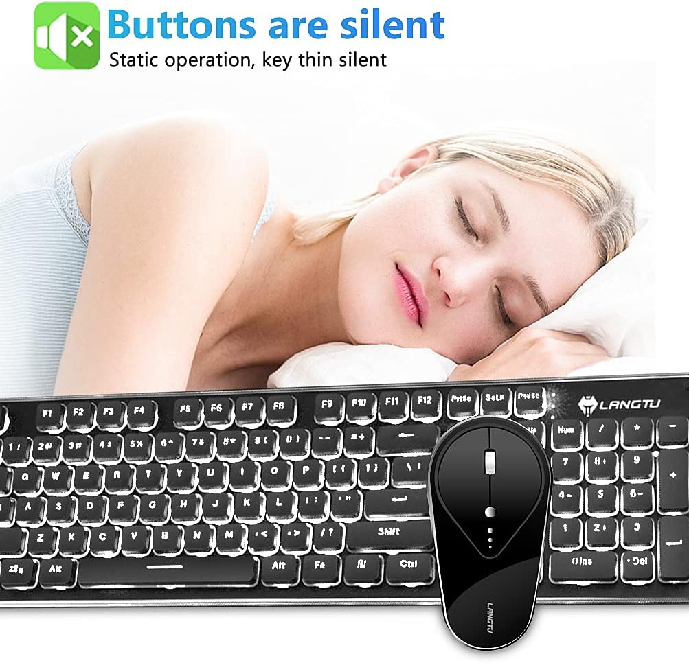 Wireless Gaming Keyboard and Mouse Combo White LED Backlit Ultra-Thin Rechargeable Keyboard and Soundless Mouse with Ergonomic Waterproof Dustproof Lage Mouse Pad for PS4,Xbox One,Desktop,PC