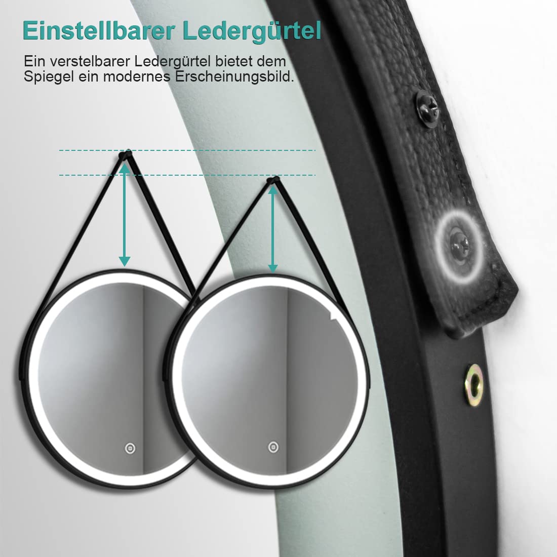 EMKE Badspiegel mit Beleuchtung rund 60cm Durchmesser, Badezimmerspiegel mit schwarzer Rahmen, 3 Lichtfarbe dimmbar, Speicherfunktion, Touch, 3 Stunden Auto-Abschaltung energiesparend wandspiegel