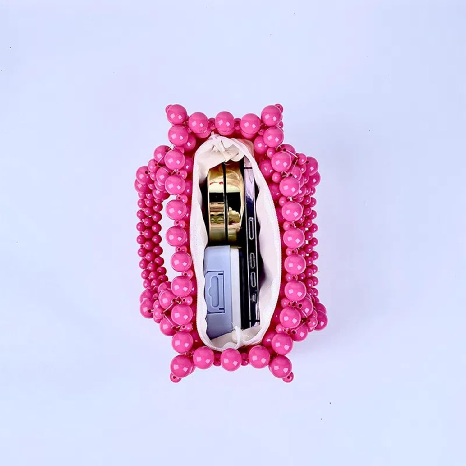 Pearl Bag, Acrylic Beaded Handmade Women’s Bag, Pearl Clutch Purse Handheld Small Square Handbag for Women Party - Image 4