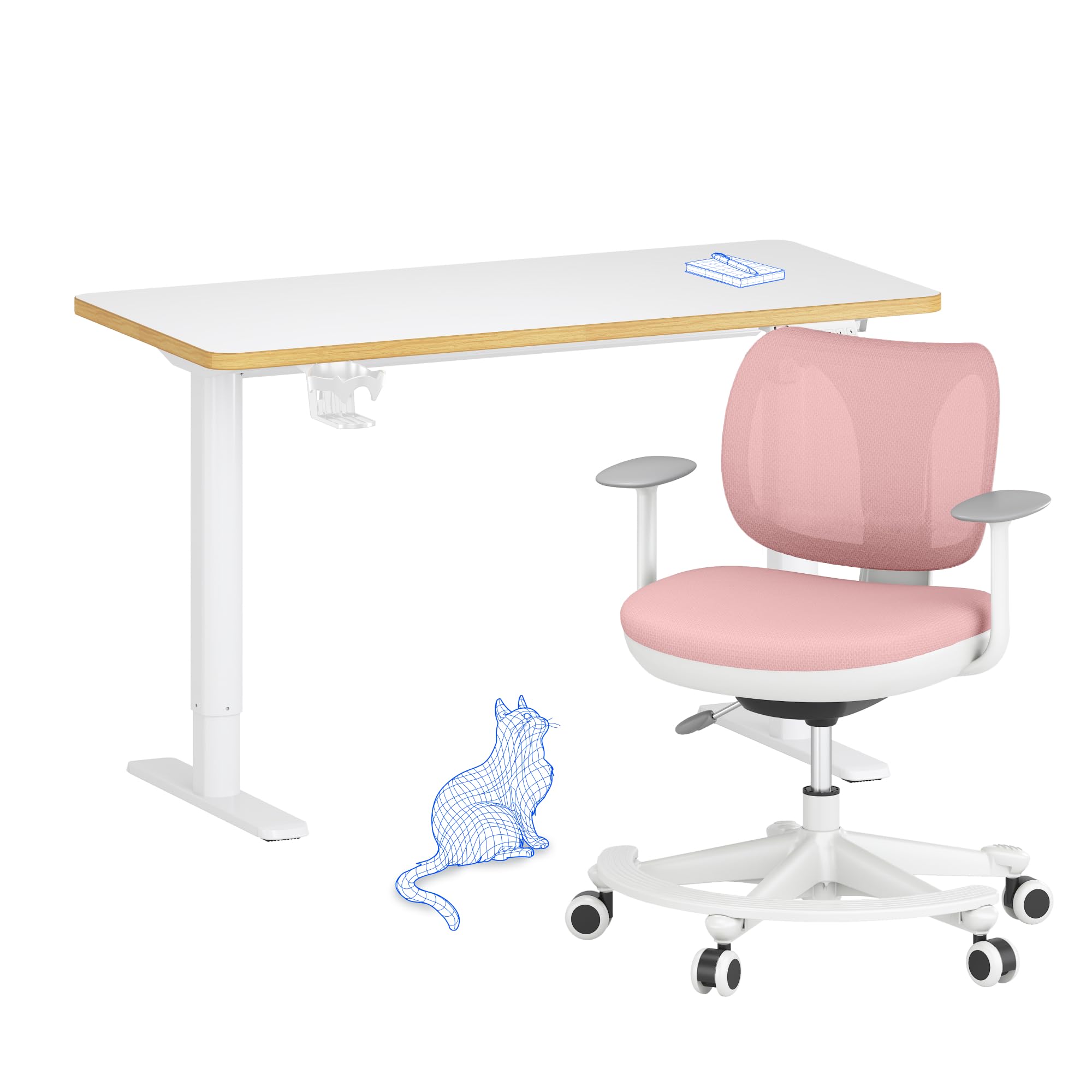 FLEXISPOT Kinderschreibtischt, elektrisch höhenverstellbar Schreibtisch mit LED-Höhenanzeige, 3 Speicherplätzen, Ergonomischer Tischplatte 110 x 52 cm (SK1 Kindertisch und Stuhl Set)