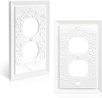 Vista 16 de Cubiertas de toma de corriente de diseño en relieve de pétalo estilo clásico blanco moderno, placas de pared para receptáculo eléctrico dúplex